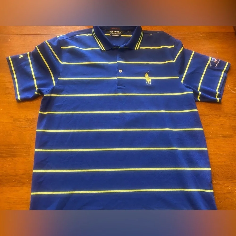 Ralph Lauren Men's Blue and Green Striped Performance Polo Shirt L